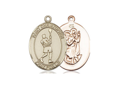 Saint Christopher Lacrosse Patron Saint Medal, 14kt gold, Bliss Manufacturing