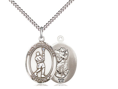 Saint Christopher Lacrosse Patron Saint Medal, pewter, Bliss Manufacturing