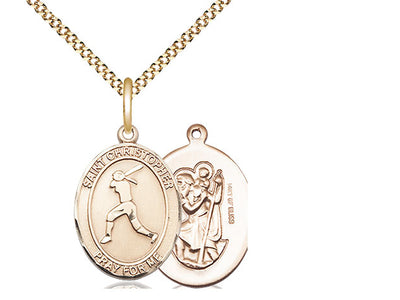 St Christopher Softball Catholic Patron Saint Medal, gold-filled, Bliss Manufacturing