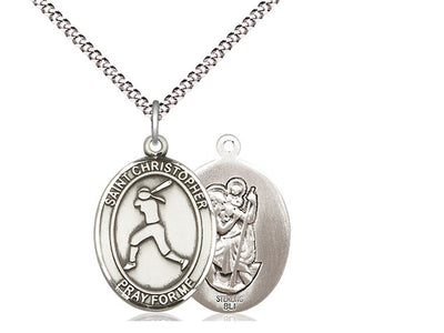 St Christopher Softball Catholic Patron Saint Medal, sterling silver, Bliss Manufacturing