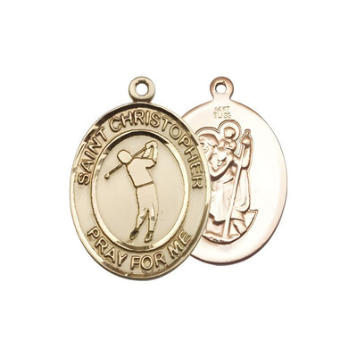 Golf St. Christopher 14kt Gold Oval Medal Pendant, Measures 3/4-inch tall by 1/2-inch wide, Bliss Manufacturing