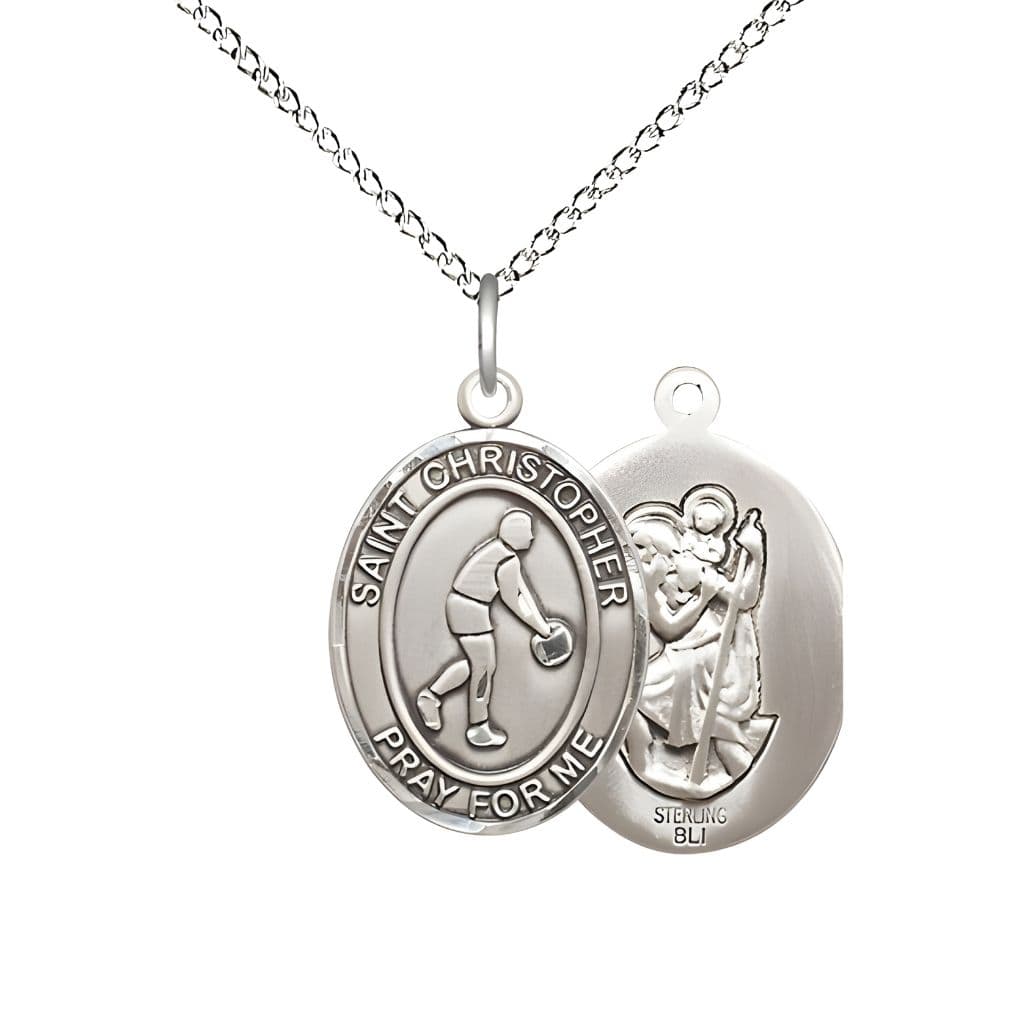 Bliss Basketball St. Christopher Sterling Silver Oval Medal Pendant with Sterling Chain, Measures 3/4-inch tall by 1/2-inch wide.