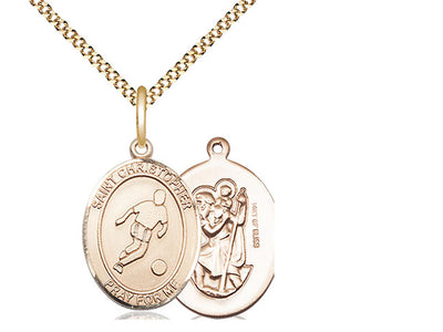 Saint Christopher Soccer Catholic Patron Saint Medal, gold-filled, Bliss Manufacturing