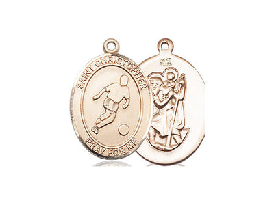 Saint Christopher Soccer Catholic Patron Saint Medal, 14kt gold, Bliss Manufacturing