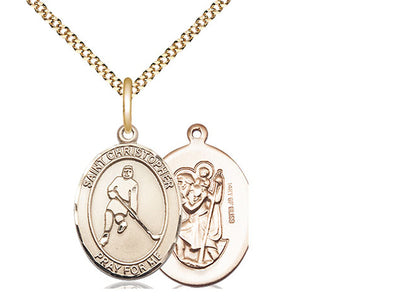 St Christopher Ice Hockey Catholic Patron Saint Medal, gold-filled, Bliss Manufacturing