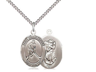 St Christopher Ice Hockey Catholic Patron Saint Medal, sterling silver, Bliss Manufacturing