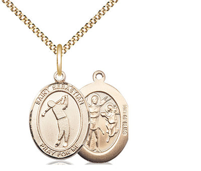St Sebastian Golf Player Medium Size Catholic Patron Saint Medal, gold-filled, Bliss Manufacturing