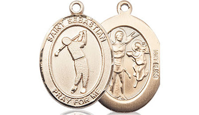 St Sebastian Golf Player Medium Size Catholic Patron Saint Medal, 14kt gold, Bliss Manufacturing