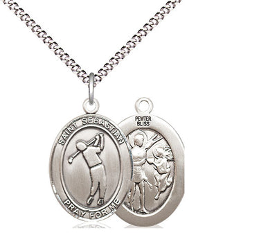 St Sebastian Golf Player Medium Size Catholic Patron Saint Medal, pewter, Bliss Manufacturing