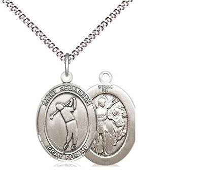 St Sebastian Golf Player Medium Size Catholic Patron Saint Medal, sterling silver, Bliss Manufacturing