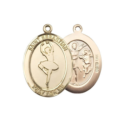 St. Sebastian Ballerina Dance 14kt Gold Oval Medal, Measures 3/4-inch x 1/2-inch, Bliss Manufacturing