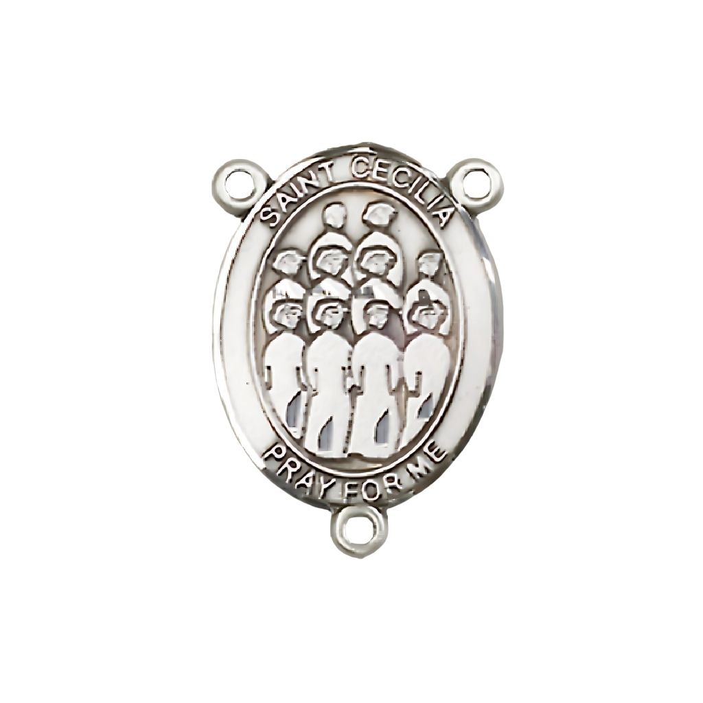 Bliss St. Cecilia Choir Engravable Rosary Centerpiece, Measures 3/4-inch by 1/2-inch, available in pewter, sterling silver, 14kt gold-filled and 14kt gold.