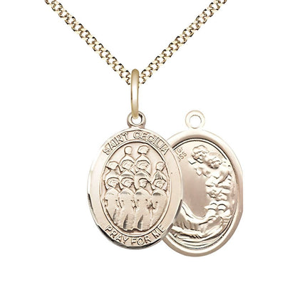 St Cecilia Choir Gold-filled Oval Engravable Medium Medal Necklace with Plated Chain, Bliss Manufacturing