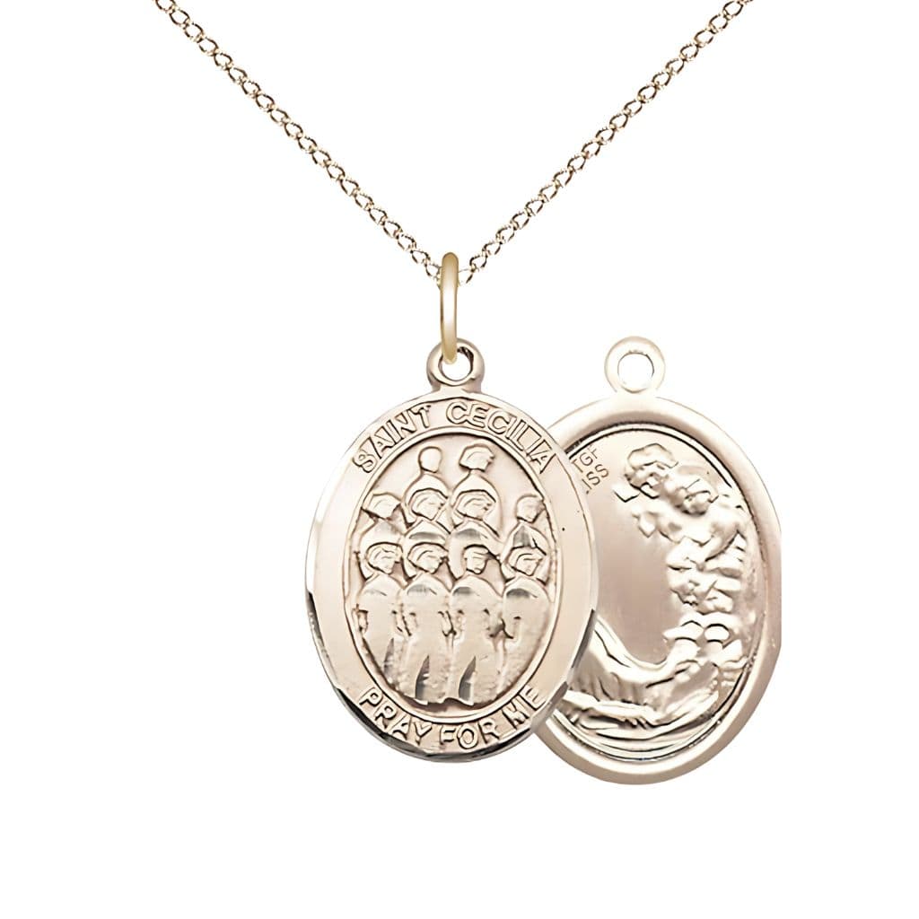 Bliss St Cecilia Choir Gold-filled Oval Engravable Medium Medal Necklace with Gold-filled Chain,