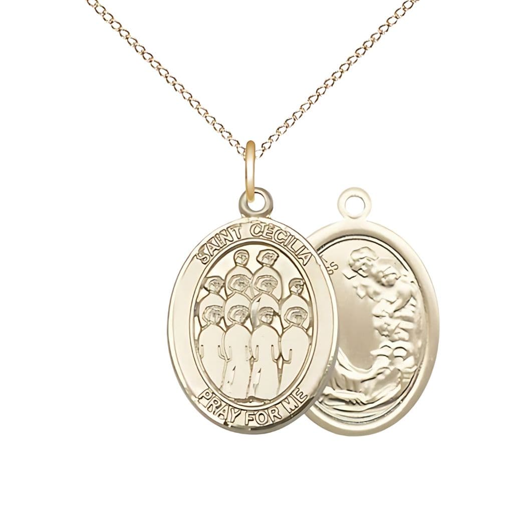 Bliss St. Cecilia Choir 14kt Gold Oval Medal with 14kt Gold Chain, 3/4-inch tall by 1/2-inch wide