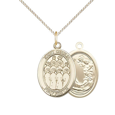 St. Cecilia Choir 14kt Gold Oval Medal with 14kt Gold Chain, 3/4-inch tall by 1/2-inch wide, Bliss Manufacturing