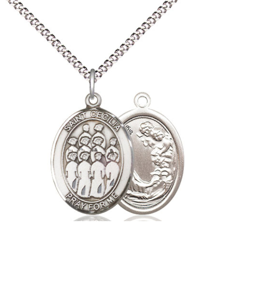 Bliss St Cecilia Choir Pewter Oval Engravable Medium Medal Necklace,