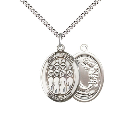 St. Cecilia Choir Pewter Oval Engravable Medium Medal Necklace, 3/4-inch tall by 1/2-inch wide, Bliss Manufacturing