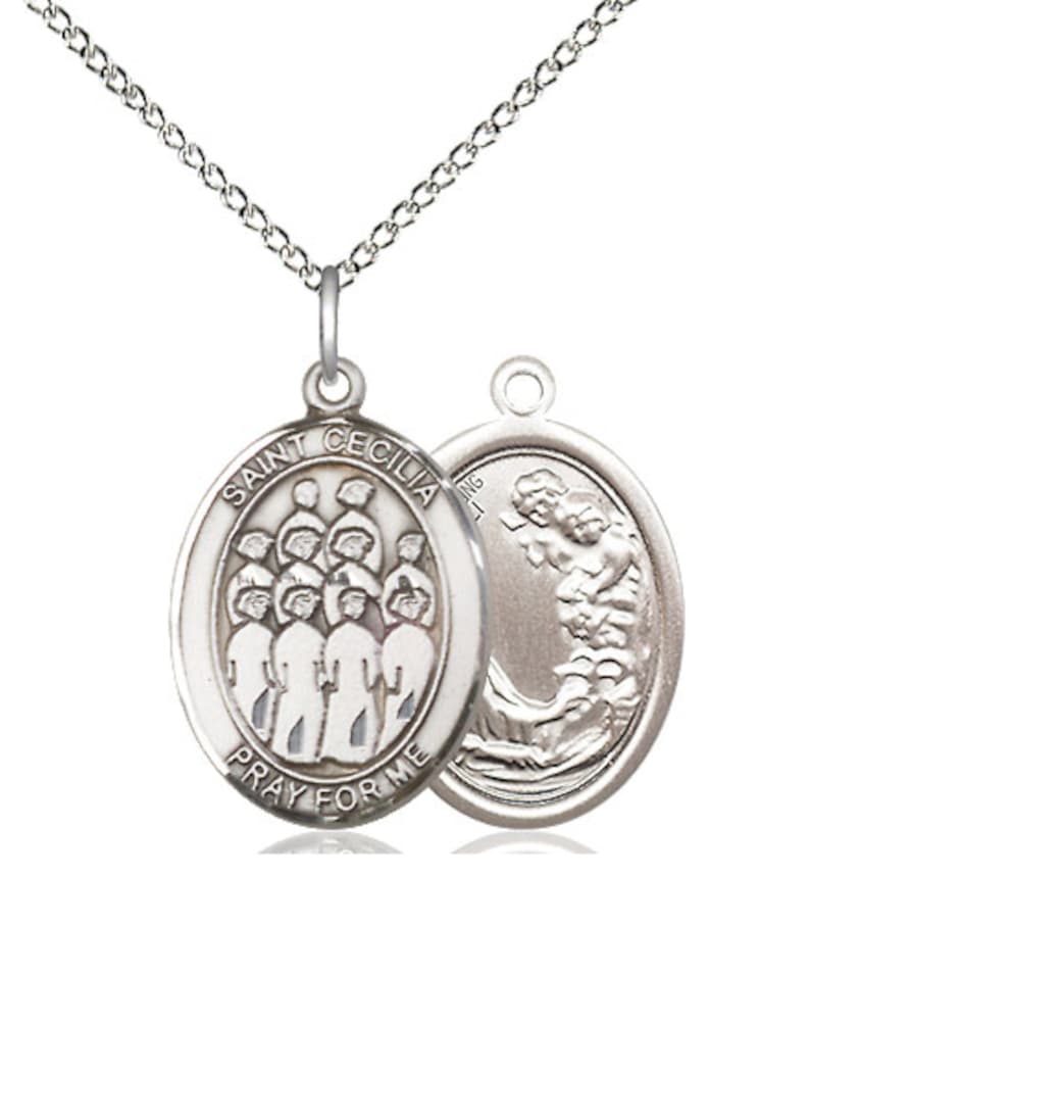 Bliss St Cecilia Choir Sterling Silver Medium Oval Medal Necklace with Sterling Chain,