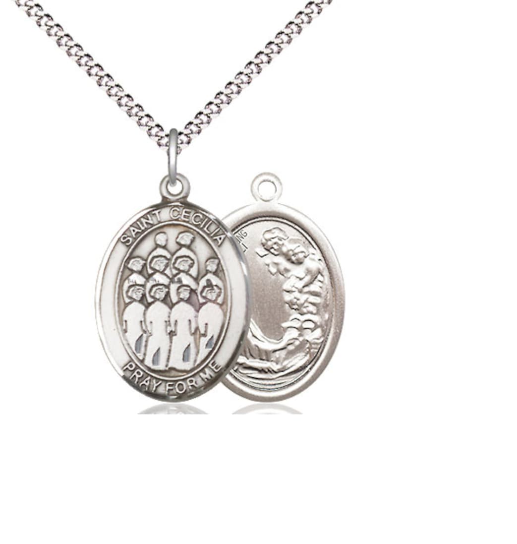 Bliss St Cecilia Choir Sterling Silver Medium Oval Medal Necklace with Plated Chain,