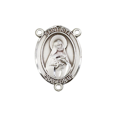 St. Rita Baseball Engravable Rosary Centerpiece, Measures 3/4-inch by 1/2-inch, available in pewter, sterling silver, 14kt gold-filled and 14kt gold, Bliss Manufacturing