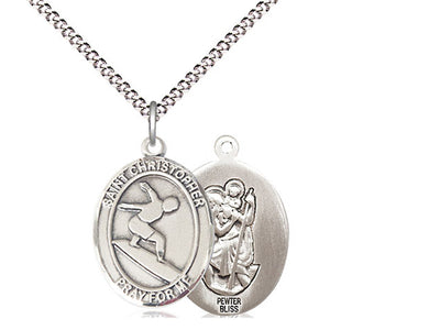 Saint Christopher Surfing Catholic Patron Saint Medal, pewter, Bliss Manufacturing