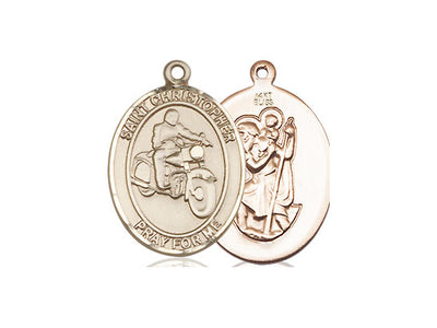 Saint Christopher Motorcycle Catholic Patron Saint Medal, 14kt gold, Bliss Manufacturing