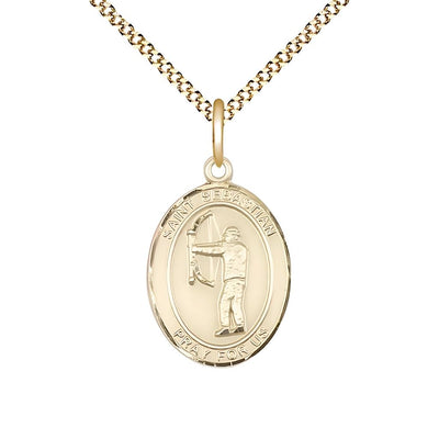 St. Sebastian Archery 14kt Gold-filled Oval Medal with Gold-plated Curb Chain, Measures 3/4-inch x 1/2-inch, Bliss Manufacturing