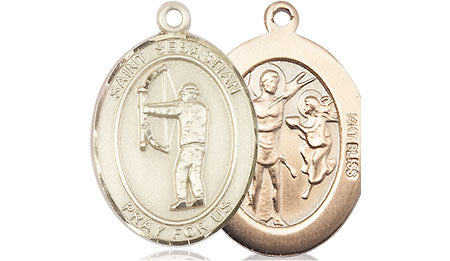 Bliss St Sebastian Archery Medium Size 14kt gold Saint Medal