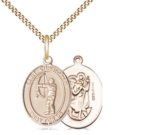 Gold-filled St Christopher Archery Medium Catholic Patron Saint Medal