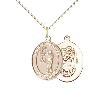 St. Christopher Archery 14kt Gold-filled Oval Medal with Gold-filled Curb Chain, Measures 3/4-inch x 1/2-inch, Bliss Manufacturing