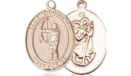 14kt Gold St Christopher Archery Medium Catholic Patron Saint Medal