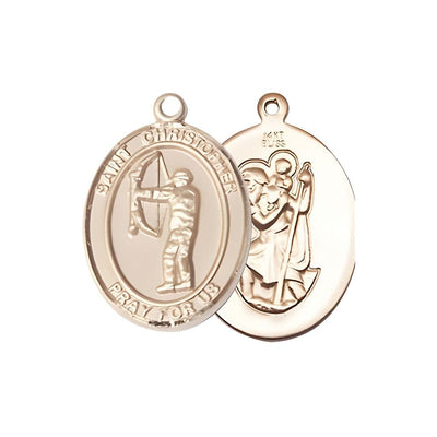 St. Christopher Archery 14kt Gold Oval Medal, Measures 3/4-inch x 1/2-inch, Bliss Manufacturing