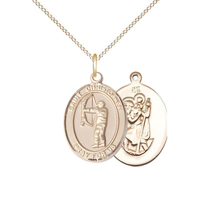 St. Christopher Archery 14kt Gold Oval Medal with 14kt Gold Curb Chain, Measures 3/4-inch x 1/2-inch, Bliss Manufacturing