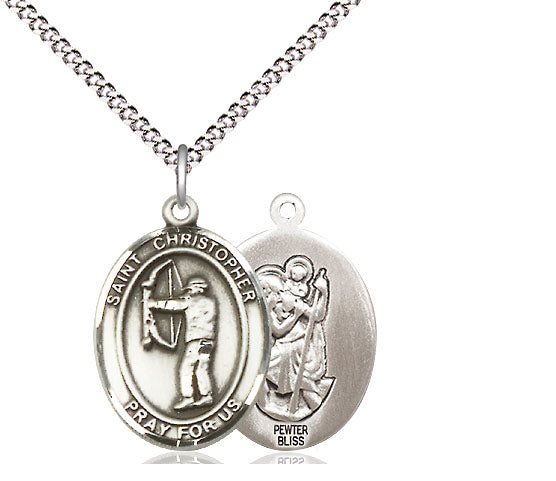 Pewter St Christopher Archery Medium Catholic Patron Saint Medal