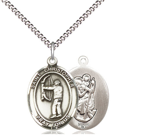 Sterling St Christopher Archery Medium Catholic Patron Saint Medal