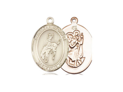 Saint Christopher Rodeo Catholic Patron Saint Medal, 14kt gold, Bliss Manufacturing