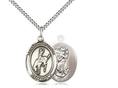 Saint Christopher Rodeo Catholic Patron Saint Medal, sterling silver, Bliss Manufacturing