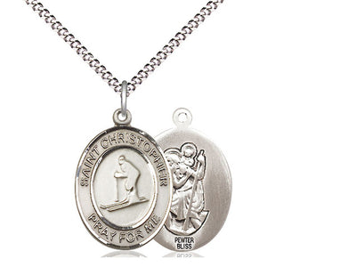 St Christopher Skiing Catholic Patron Saint Medal, pewter, Bliss Manufacturing