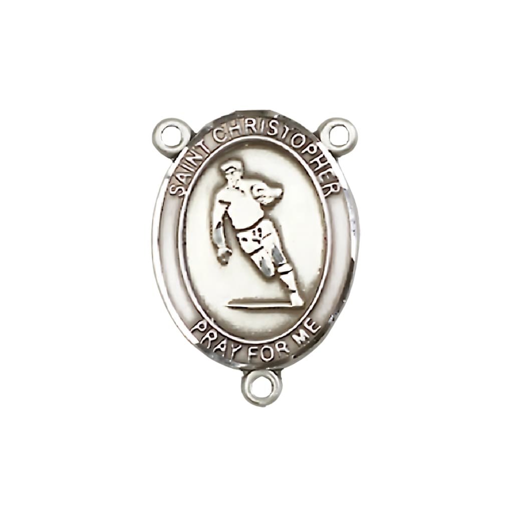 Bliss St. Christopher Rugby Engravable Rosary Centerpiece in Silver, 3/4-inch,