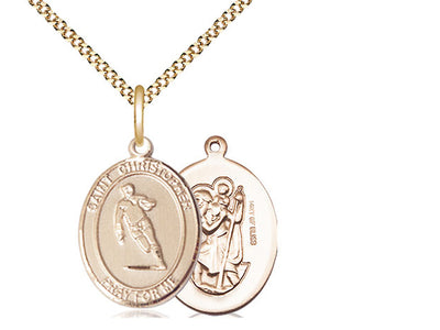 Saint Christopher Rugby Catholic Patron Saint Medal, gold-filled, Bliss Manufacturing