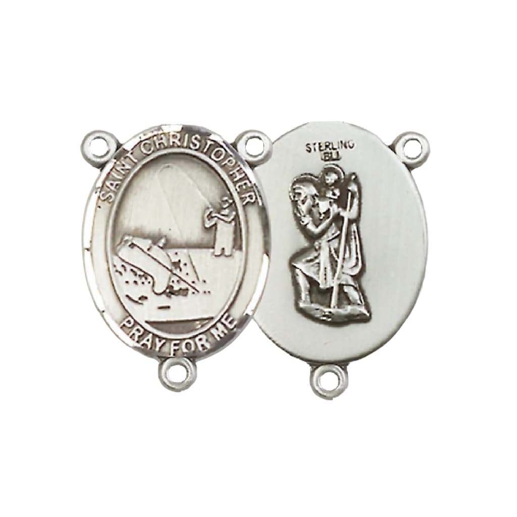 Bliss St. Christopher Fishing Engravable Rosary Centerpiece in Silver, 3/4-inch,