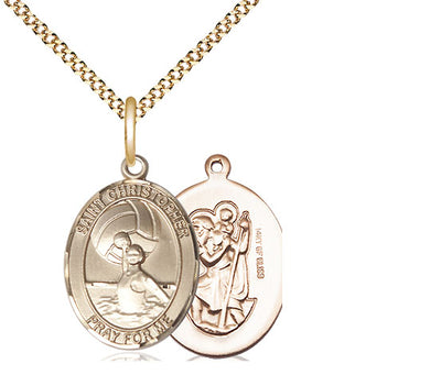 Medium 14Kt Gold Filled St. Christopher/Water Polo-Women on a 18 inch Gold Plate Light Curb Chain, Bliss Manufacturing
