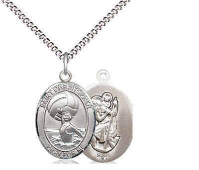 Medium Sterling Silver St. Christopher/Water Polo-Wmn Pendant on a 18 inch Light Rhodium Light Curb Chain, Bliss Manufacturing