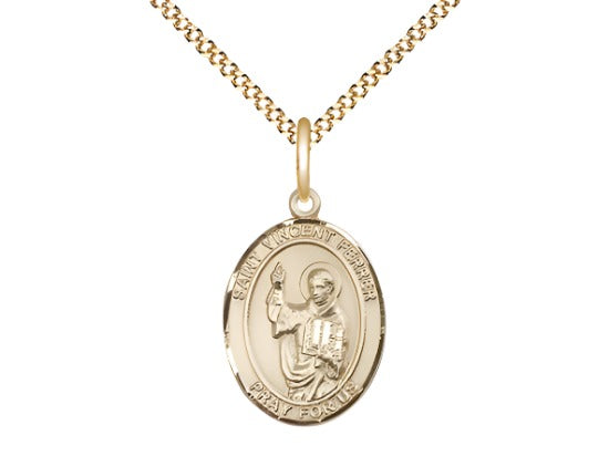 Bliss 14Kt Gold Filled St. Vincent Ferrer on a 18 inch Gold Plate Light Curb Chain,