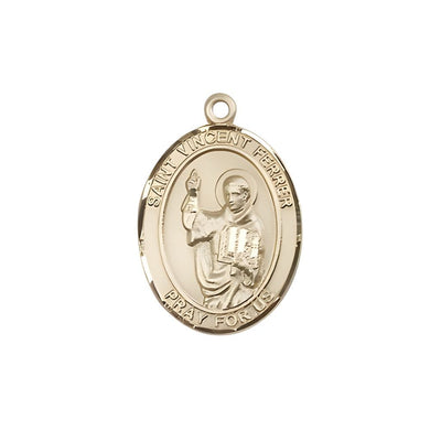 St. Vincent Ferrer 14kt Gold Oval Medal Pendant, Measures 3/4-inch tall by 1/2-inch wide, Bliss Manufacturing