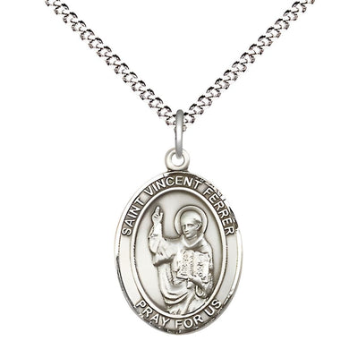 St. Vincent Ferrer Pewter Oval Medal Pendant with Rhodium-plated Chain, Measures 3/4-inch tall by 1/2-inch wide, Bliss Manufacturing