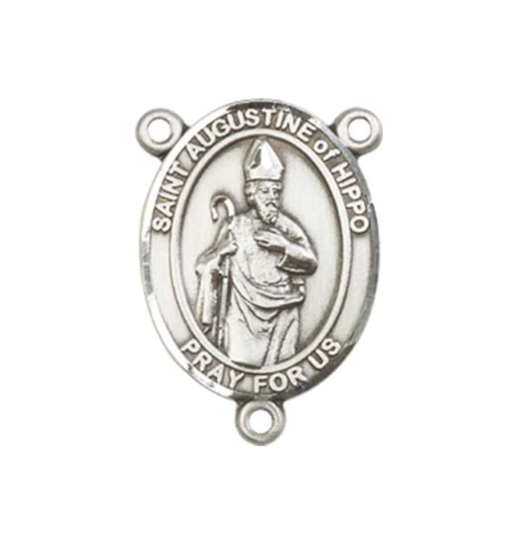 Bliss St Augustine of Hippo Engravable Center Rosary Part in Silver,