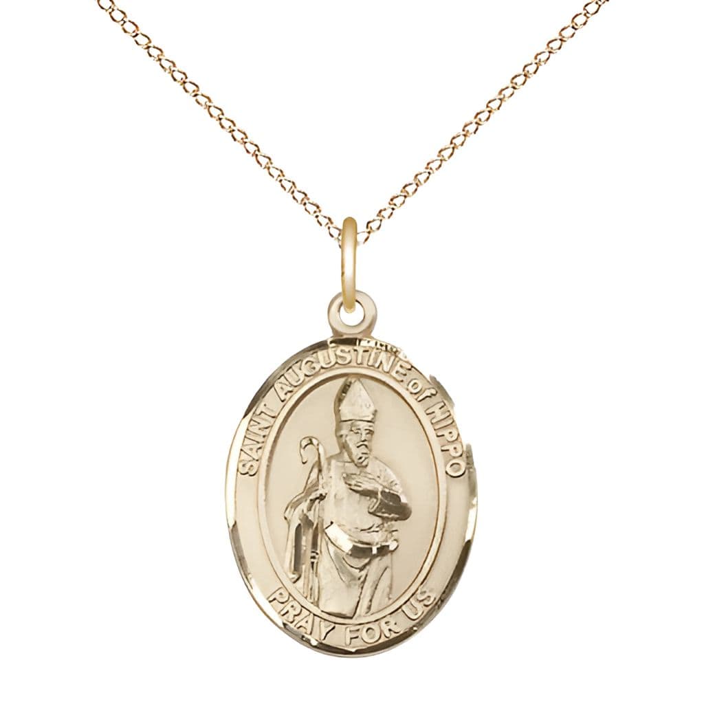 Bliss St. Augustine of Hippo Gold-filled Oval Engravable Medal with Gold-plated Chain, 3/4-inch,