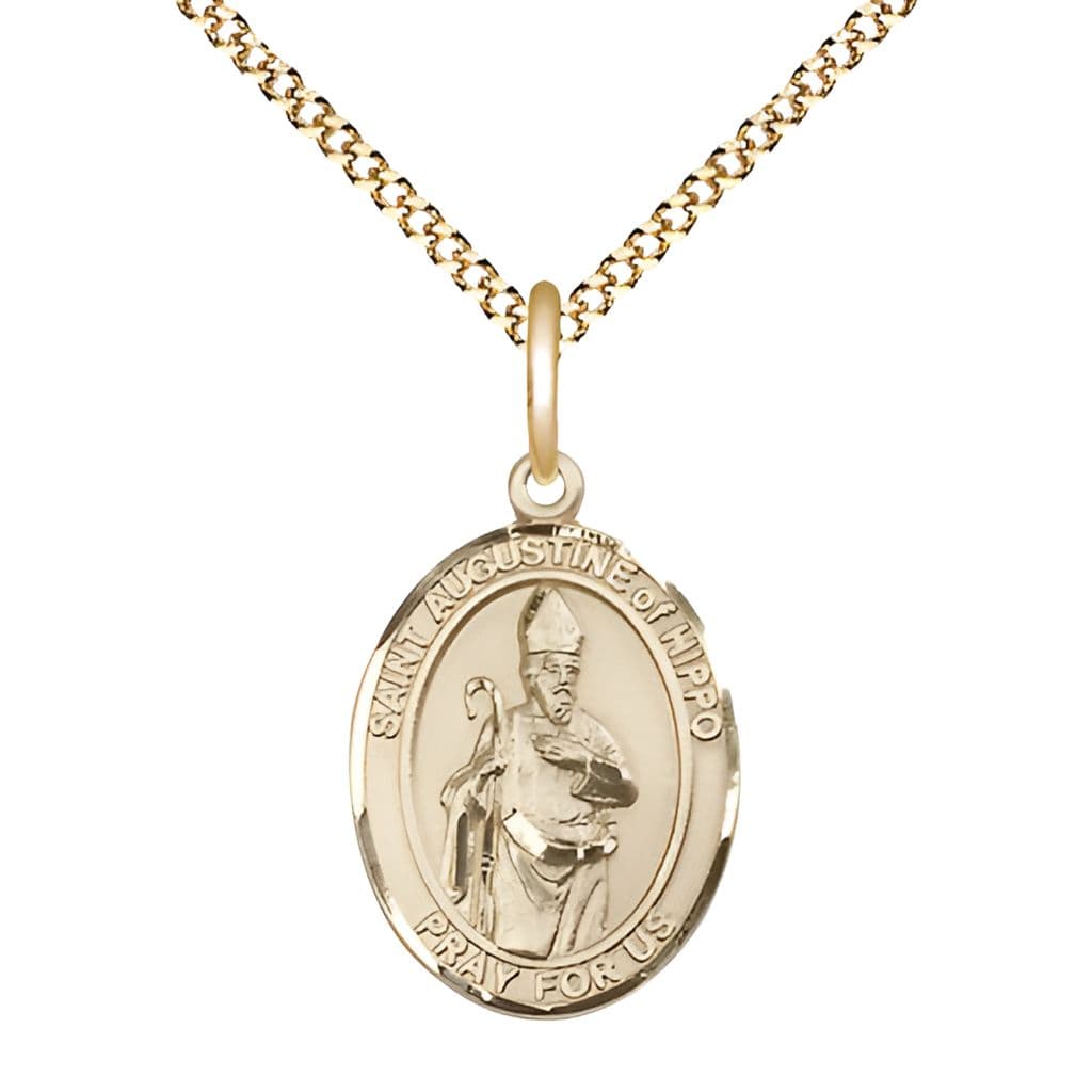 Bliss St. Augustine of Hippo Gold-filled Oval Engravable Medal with Gold-filled Chain, 3/4-inch,